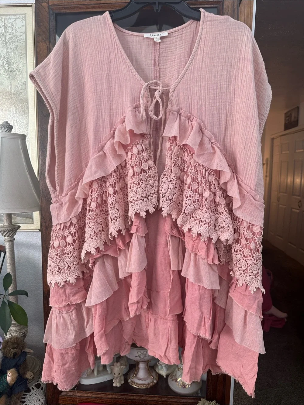 POL Dusty Blush Ruffle Tiered V-Neck Tunic - Picture 2 of 7